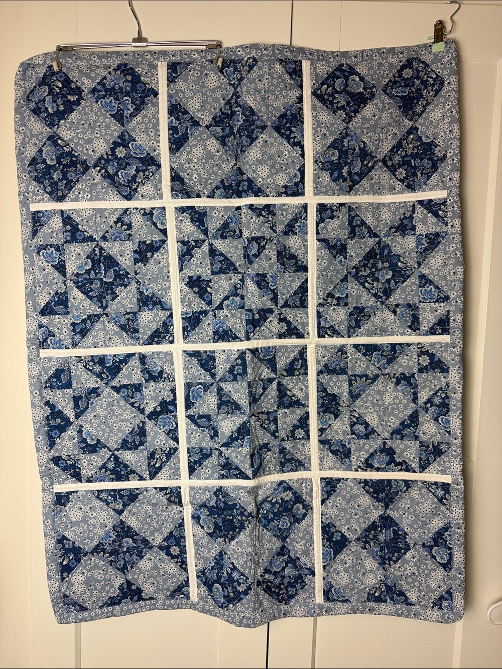 Handmade cottage core Small mini quilt baby play mat 32”x42” blue floral